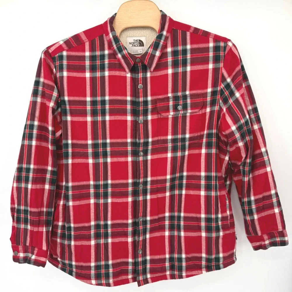 The North Face Flannel Shirt Jacket Mens 3XL Red Fort Point Plaid Sherpa NF0A4QP